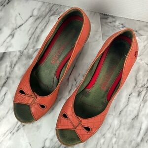 Cubanas peep toe kitten heel leather shoe burnt orange womens 7